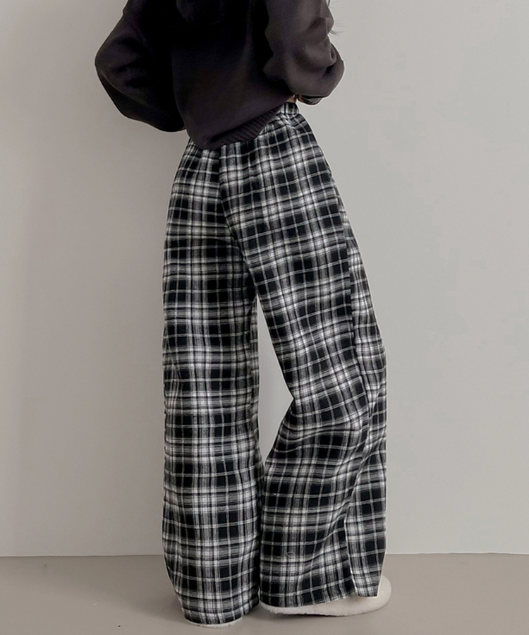 ピンタックチェックワイドパンツ