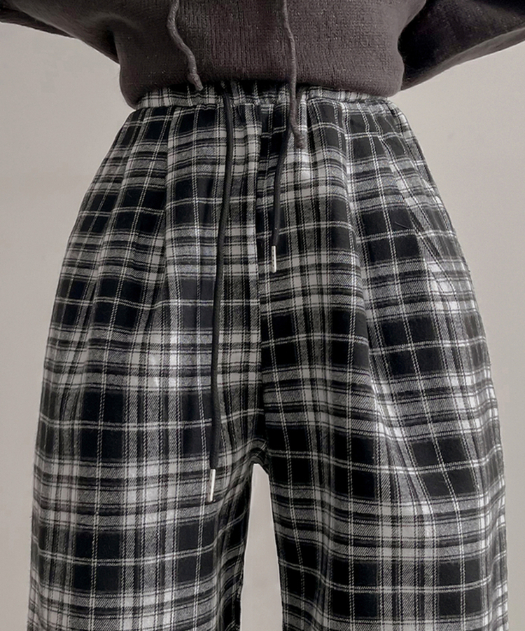 ピンタックチェックワイドパンツ