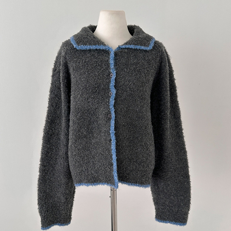 토리 부클 보카시 배색 카라 니트 가디건