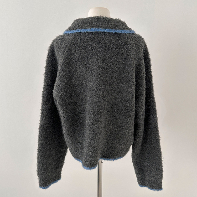 토리 부클 보카시 배색 카라 니트 가디건