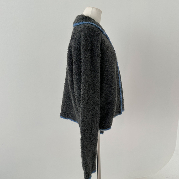 토리 부클 보카시 배색 카라 니트 가디건