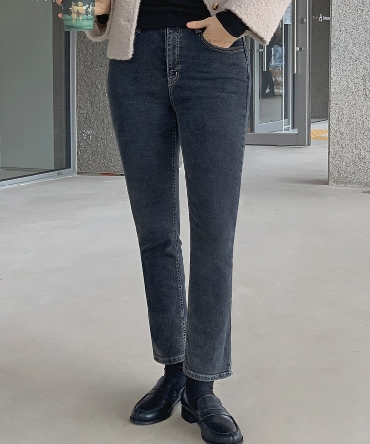 【起毛】スパンスリムストレートデニムパンツ