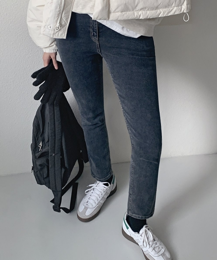 【起毛】スパンスリムストレートデニムパンツ