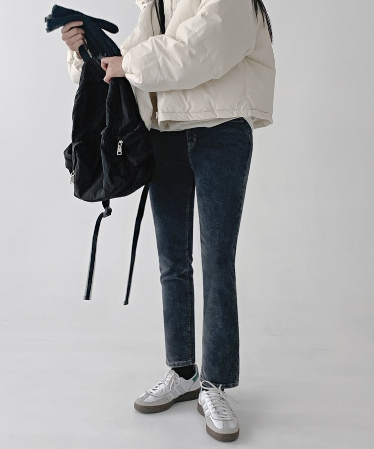 【起毛】スパンスリムストレートデニムパンツ