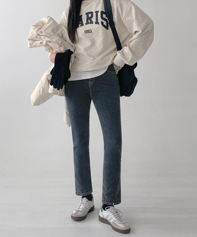 【起毛】スパンスリムストレートデニムパンツ