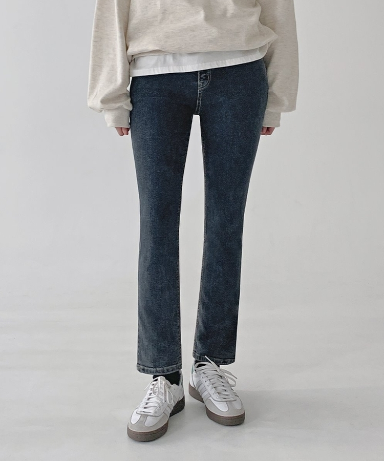 【起毛】スパンスリムストレートデニムパンツ