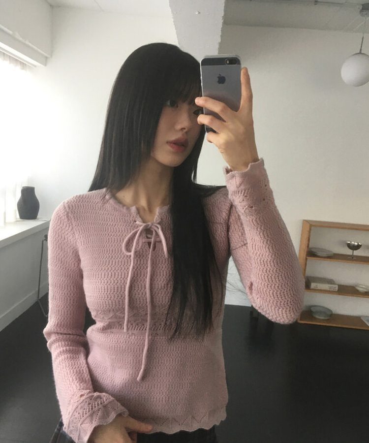 ビンテージパンチングアイレットスリムニット