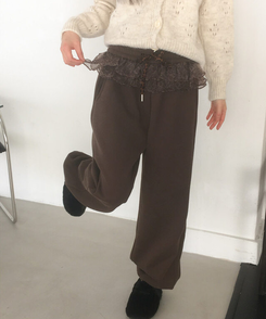 ヒョウ柄シフォンレイヤードティアードジョガーパンツ BROWN