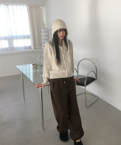 ヒョウ柄シフォンレイヤードティアードジョガーパンツ BROWN