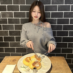 ショルダーリボンニット GRAY