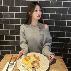 ショルダーリボンニット GRAY