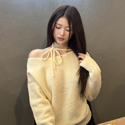 ショルダーリボンニット IVORY