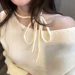 ショルダーリボンニット IVORY