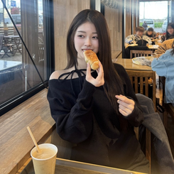 ショルダーリボンニット BLACK