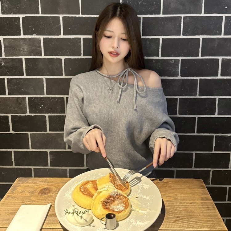 ショルダーリボンニット GRAY