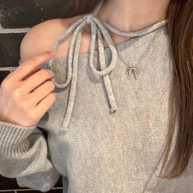 ショルダーリボンニット GRAY