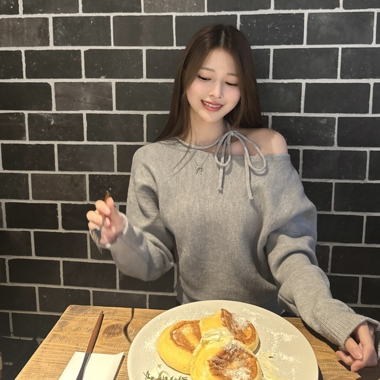 ショルダーリボンニット GRAY