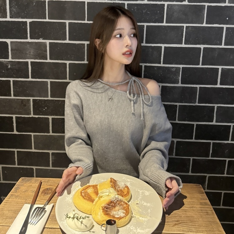 ショルダーリボンニット GRAY