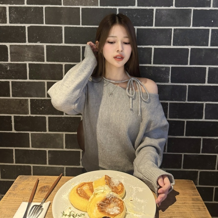 ショルダーリボンニット GRAY