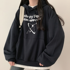 【起毛】ハッピープリンティングルーズフード NAVY