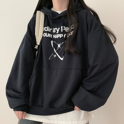 【起毛】ハッピープリンティングルーズフード NAVY