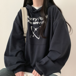 【起毛】ハッピープリンティングルーズフード NAVY