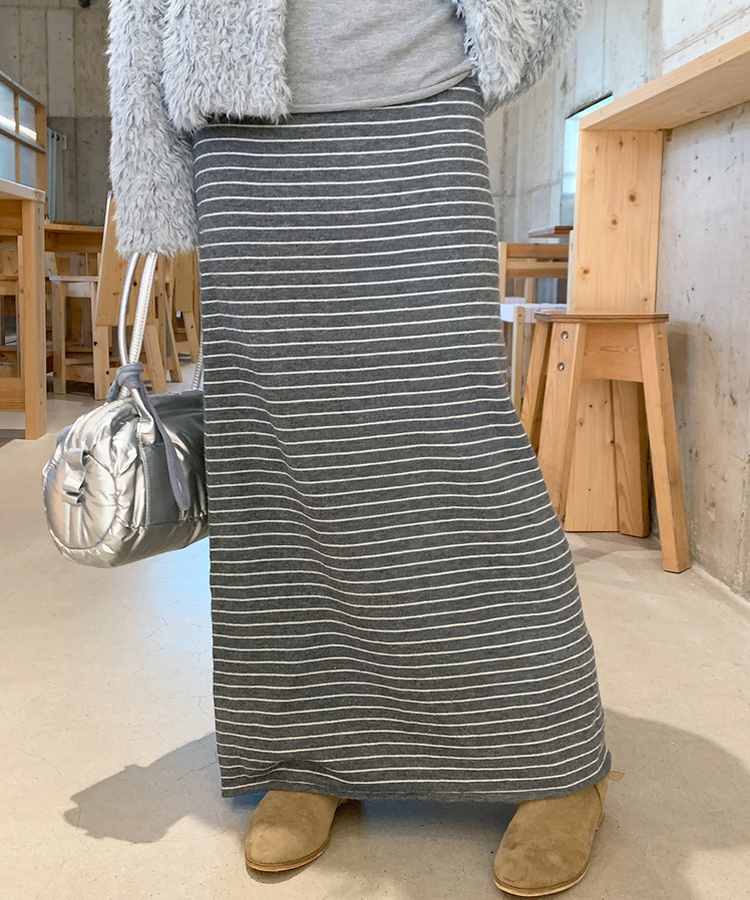ストライプニットマキシスカート CHARCOAL
