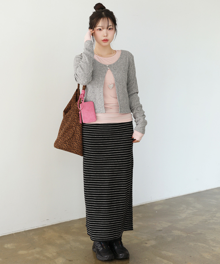 ストライプニットマキシスカート BLACK