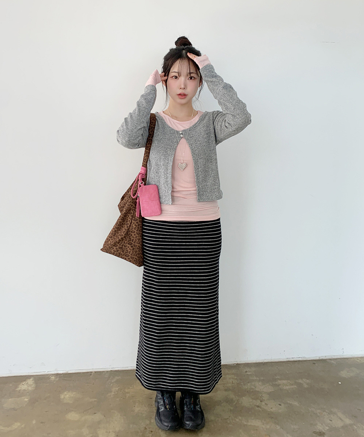ストライプニットマキシスカート BLACK