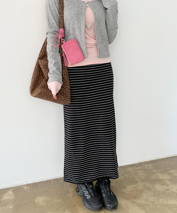 ストライプニットマキシスカート BLACK