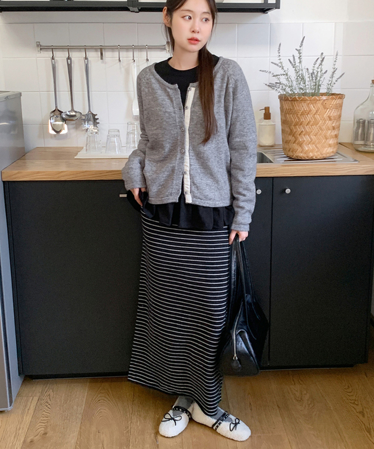 ストライプニットマキシスカート BLACK