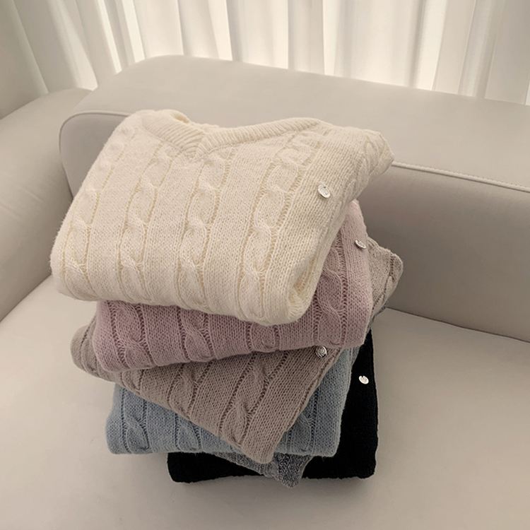 자신있는 추천템 러블리모먼트 브이넥 겨울 긴팔 꽈배기 펜던트 오버핏 니트 루즈핏 상의 6color