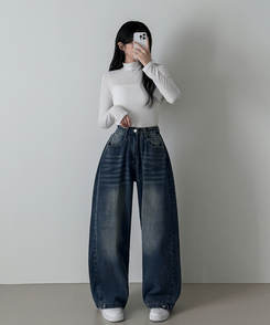 スチームウォッシングデニムワイドパンツ GRAY