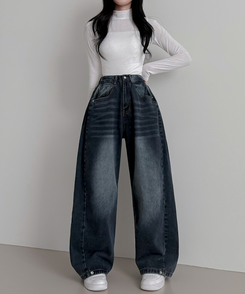 スチームウォッシングデニムワイドパンツ GRAY