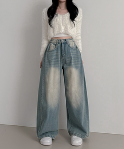 スチームウォッシングデニムワイドパンツ LIGHT DENIM