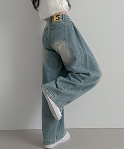 スチームウォッシングデニムワイドパンツ LIGHT DENIM