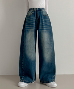 スチームウォッシングデニムワイドパンツ DARK DENIM