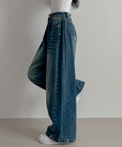 スチームウォッシングデニムワイドパンツ DARK DENIM