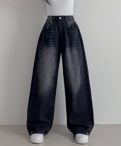 スチームウォッシングデニムワイドパンツ BLACK