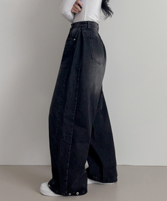 スチームウォッシングデニムワイドパンツ BLACK