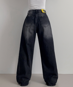 スチームウォッシングデニムワイドパンツ BLACK