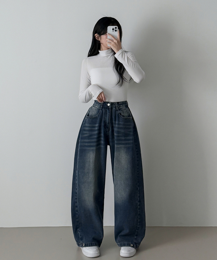 スチームウォッシングデニムワイドパンツ GRAY