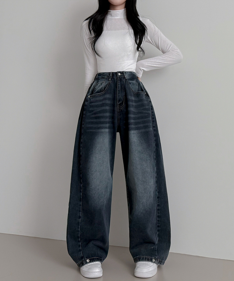 スチームウォッシングデニムワイドパンツ GRAY