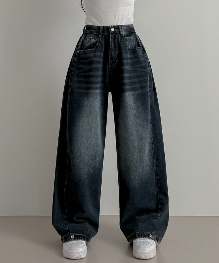 スチームウォッシングデニムワイドパンツ GRAY