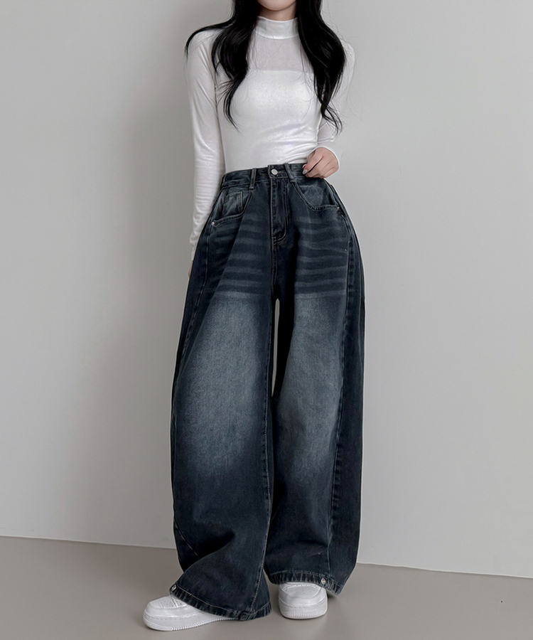 スチームウォッシングデニムワイドパンツ GRAY