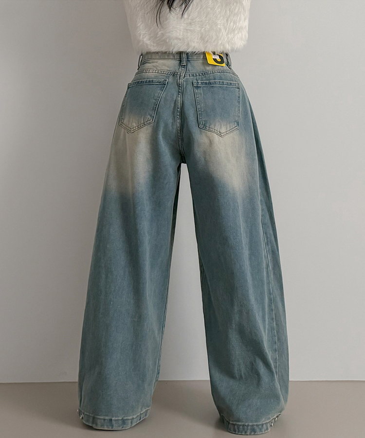 スチームウォッシングデニムワイドパンツ LIGHT DENIM