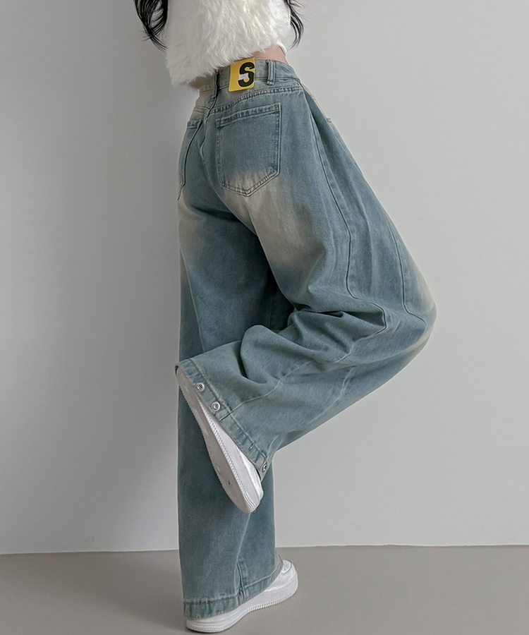 スチームウォッシングデニムワイドパンツ LIGHT DENIM