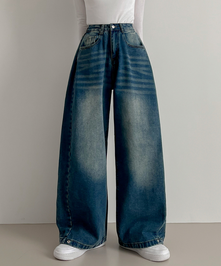 スチームウォッシングデニムワイドパンツ DARK DENIM