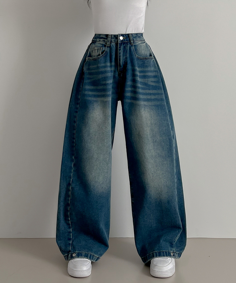 スチームウォッシングデニムワイドパンツ DARK DENIM