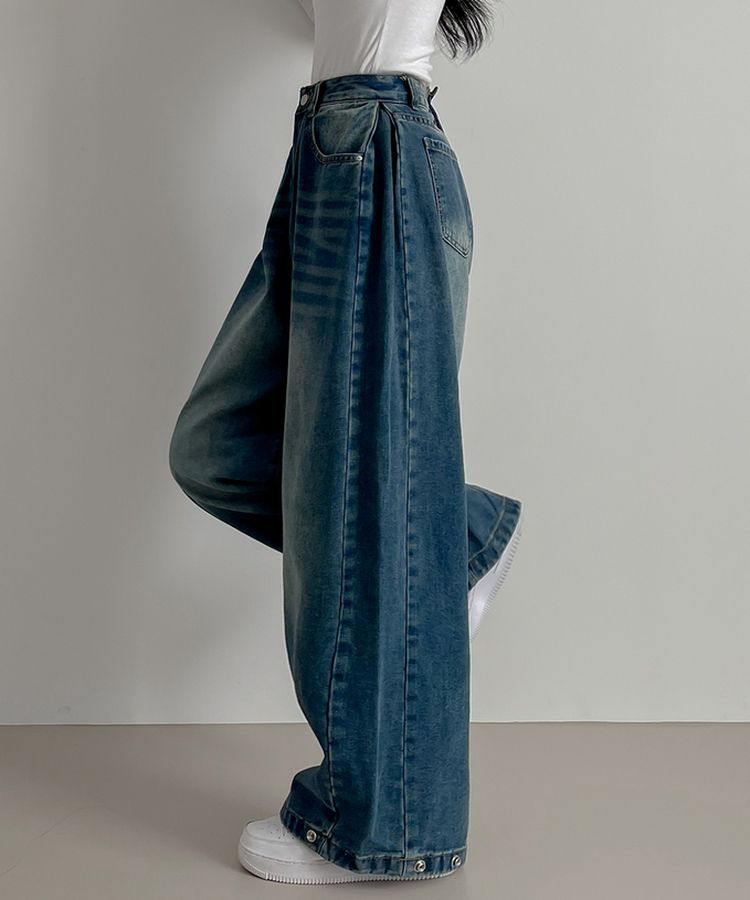 スチームウォッシングデニムワイドパンツ DARK DENIM